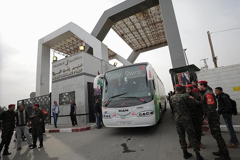 Hamas forces outside the Rafah border crossing with Egypt in Gaza on Nov 18. Early last month, Hamas handed over control of the border to the Fatah-controlled Palestinian Authority as part of a reconciliation deal, signed in Cairo under Egyptian supe