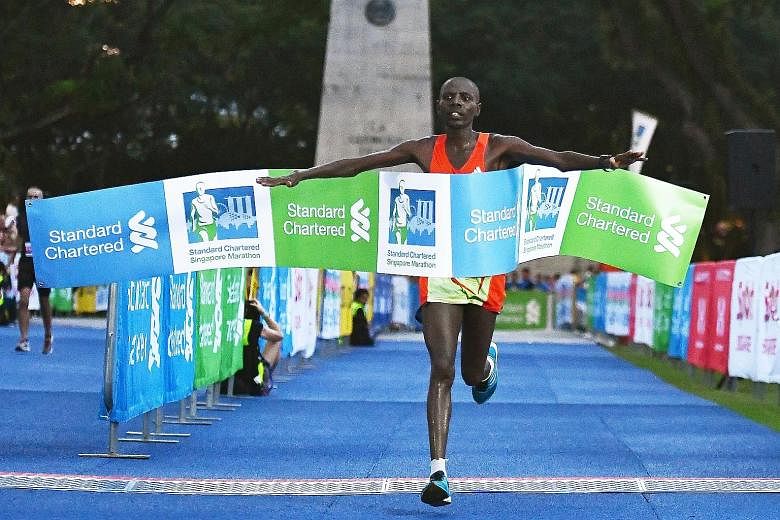 Kenyan runners dominated the Standard Chartered Singapore Marathon 2017 yesterday, with Cosmas Kimutai (above) and Pamela Rotich winning the men's and women's elite categories respectively. A record 48,400 runners signed up for this year's event. The
