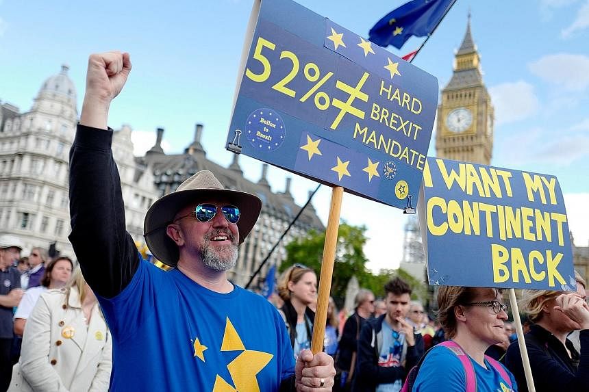 Protesters lobbying outside Parliament in London to guarantee the rights of EU citizens living in Britain, after Brexit. Irish border communities making their anti-Brexit feelings clear. The border issue is the last hurdle before Brexit trade talks c