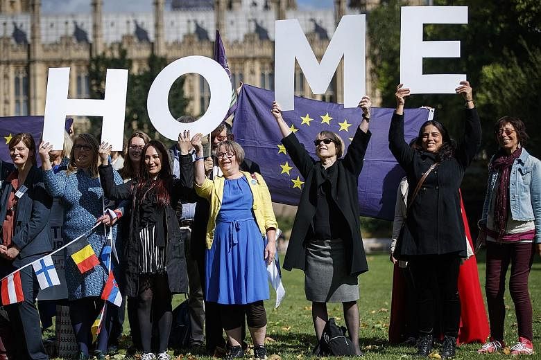 Protesters lobbying outside Parliament in London to guarantee the rights of EU citizens living in Britain, after Brexit. Irish border communities making their anti-Brexit feelings clear. The border issue is the last hurdle before Brexit trade talks c