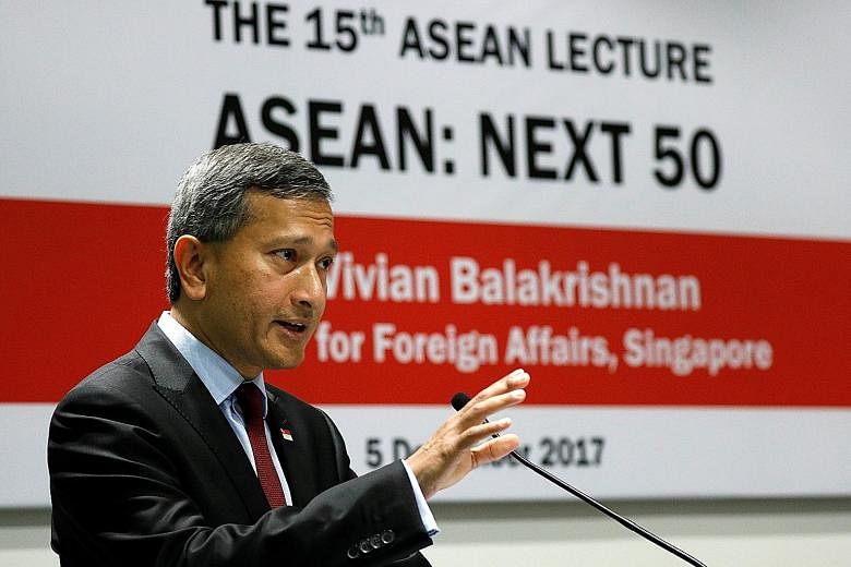 Foreign Minister Vivian Balakrishnan, who was speaking at the lecture titled Asean: Next 50 addressed the challenges faced by the grouping and set out Singapore's priorities as the chairman next year.