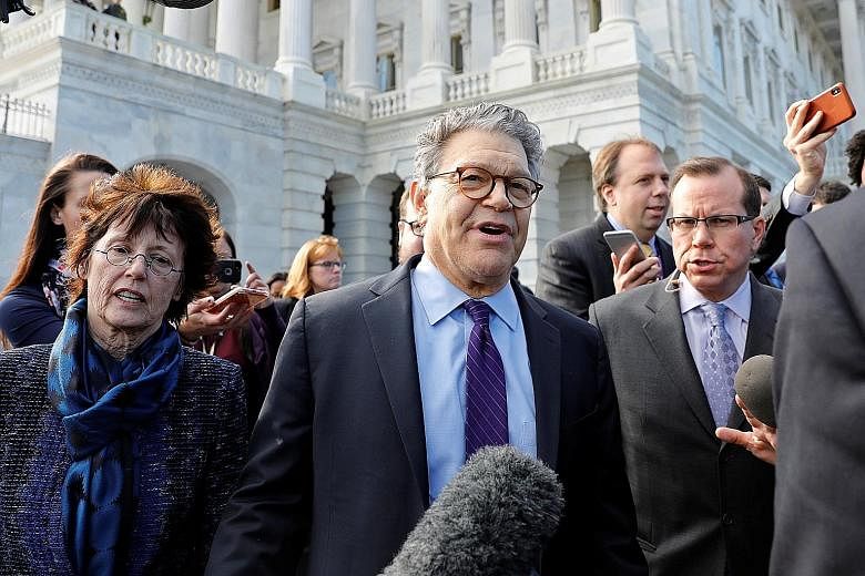 Senator Al Franken and his wife Franni leaving the Capitol on Thursday after the Democrat announced his resignation over multiple allegations that he touched women inappropriately.