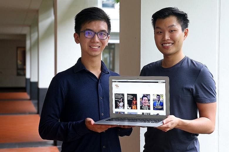 Yale-NUS students and Youth-In-Form founders Daniel Ng (left) and Cephas Tan hope to connect students with alumni who can advise them on higher education and career options.