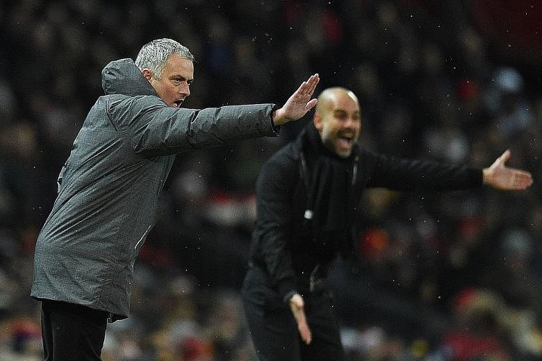 Red Devils manager Jose Mourinho and Manchester City's Pep Guardiola bellowing out instructions. Both clubs have been asked by the FA for a report on the bust-up.