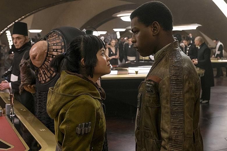 Mark Hamill plays the crusty old master in The Last Jedi. Kelly Marie Tran and John Boyega (both left) in The Last Jedi as engineer Rose and former stormtrooper Finn, who have to pull a heist on a resort planet.