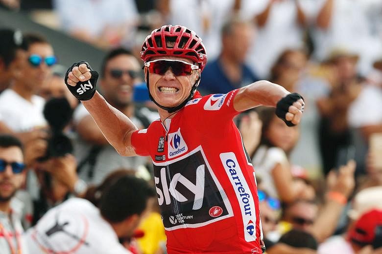 British cyclist Chris Froome winning the ninth stage of the Tour of Spain in August. Cycling's governing body revealed yesterday that a urine sample taken during the 18th stage showed the Team Sky rider had twice the permitted level of salbutamol, a 