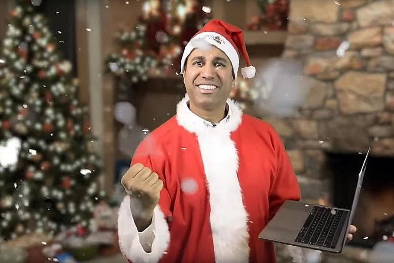 On the eve of a historic vote on Thursday at the United States Federal Communications Commission, chairman Ajit Pai starred in an eccentric video that featured him dressed as Santa, wielding a lightsaber and clutching a fidget spinner to defend his c