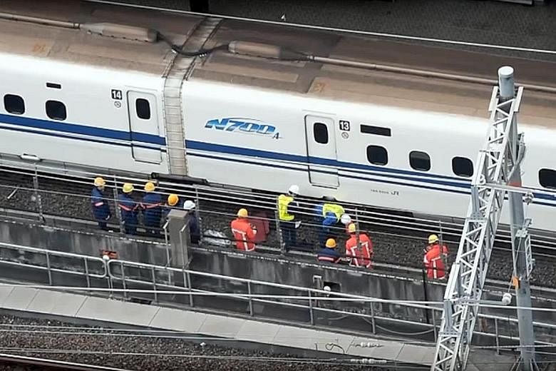 Following the discovery of a crack and an oil leak, the Nozomi 34 bullet train was pulled from service on Monday, 3½ hours into its five-hour journey.
