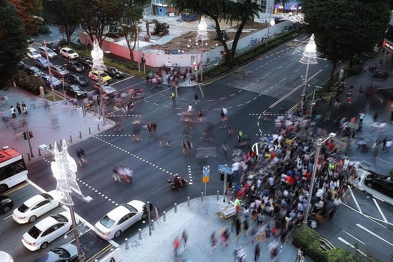 Yesterday was the first time shoppers could cross the Cairnhill Road-Orchard Road intersection diagonally. The trial, to make the shopping precinct more pedestrian-friendly, will take place every weekend and public holiday until Jan 28.