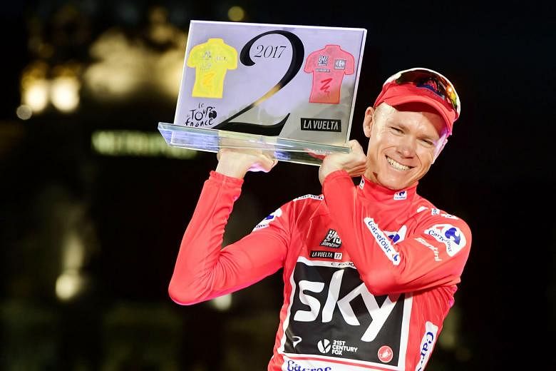Tour de France champion Chris Froome celebrating after winning the La Vuelta Tour of Spain in September to make it a Grand Tour double. But he had double the permitted level of the asthma drug salbutamol in his urine in a test during his win.