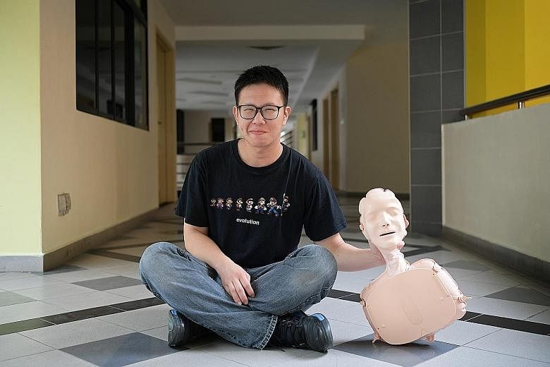 CPR instructor Billy Lim with an inflatable manikin used for practising cardiopulmonary resuscitation (CPR). Knowing simplified CPR enabled Mr Lim to save the life of a cardiac arrest victim last month. He took turns with another bystander to perform
