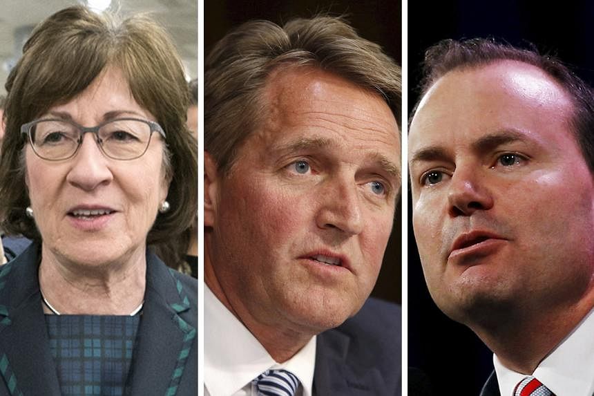 Three Republican senators, enough to defeat the measure in a Senate that Mr Trump's party controls with a slim 52-48 majority, remain uncommitted: (from top) Ms Susan Collins, Mr Jeff Flake and Mr Mike Lee.