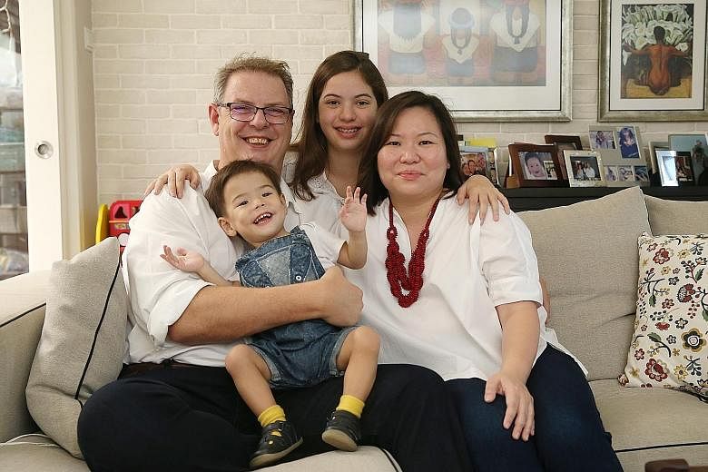 Mr Brendan Hanson and Ms Tan Soo Lin with their children Emma Wen Xuan and Oliver Shan Yu. The boy was born premature at 25 weeks, weighing just 580g.