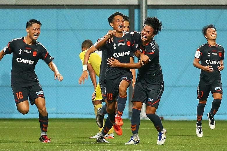 Albirex Niigata's Kento Nagasaki (No. 10) celebrating with his team-mates after scoring against Global Cebu during the Singapore Cup final, which they won 3-1 on penalties. The quadruple winners will be drastically changed next season as they have to