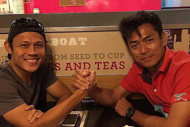 Hamkah Afik (above, left) and Melvin Tan will be returning to Singapore Athletics' coaching set-up next year. Hamkah, 45, will take over the men's 4x100m relay team while 50-year-old Tan will coach the women's team (Shanti Pereira and Nur Izlyn at le