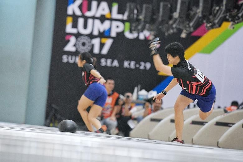 Cherie Tan on her way to winning the singles gold at the SEA Games in August. She was third at the mixed-gender KPBA Storm Dominos Pizza Cup in South Korea yesterday.