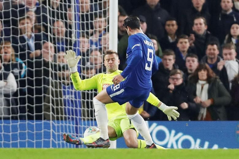 Chelsea substitute Alvaro Morata scoring their second goal in added time, which turned out to be the winner, less than a minute after Bournemouth equalised in the League Cup quarter-final at Stamford Bridge.