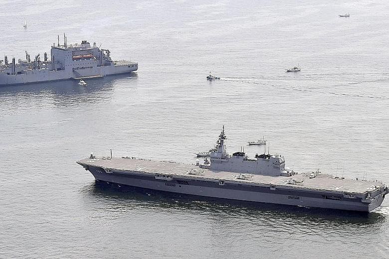 The Izumo, Japan's largest warship equipped with a flat flight deck, was designed with an eye on hosting F-35B fighters. Its elevator connecting the deck with the hangar can carry the aircraft, sources say.
