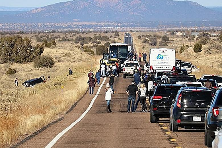 The scene of the crash last Friday in Arizona, in the United States, which left three Singaporeans dead. A total of five people, including one Singaporean, were injured in the accident.