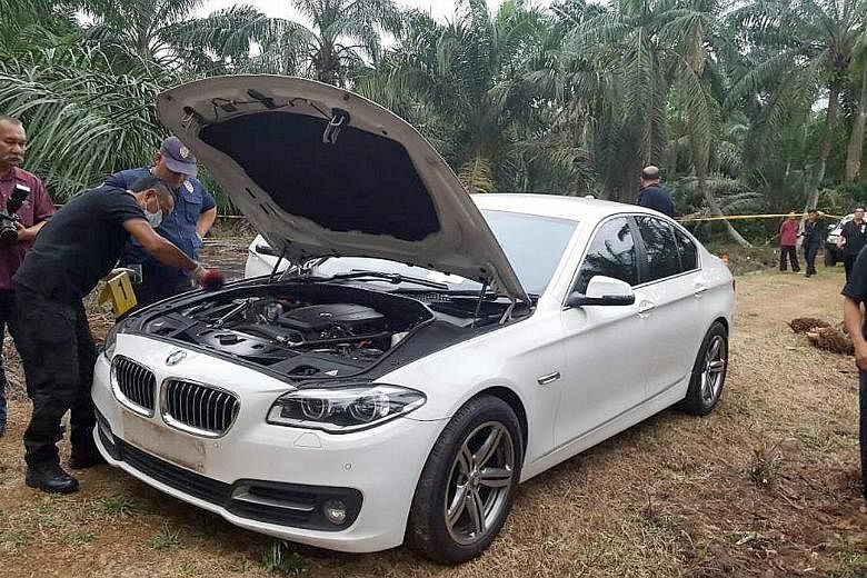 Police said the vehicle, which is missing its registration plate, was found abandoned on Tuesday at an oil palm plantation in Pontian, Johor, some 68km away from the murder scene.