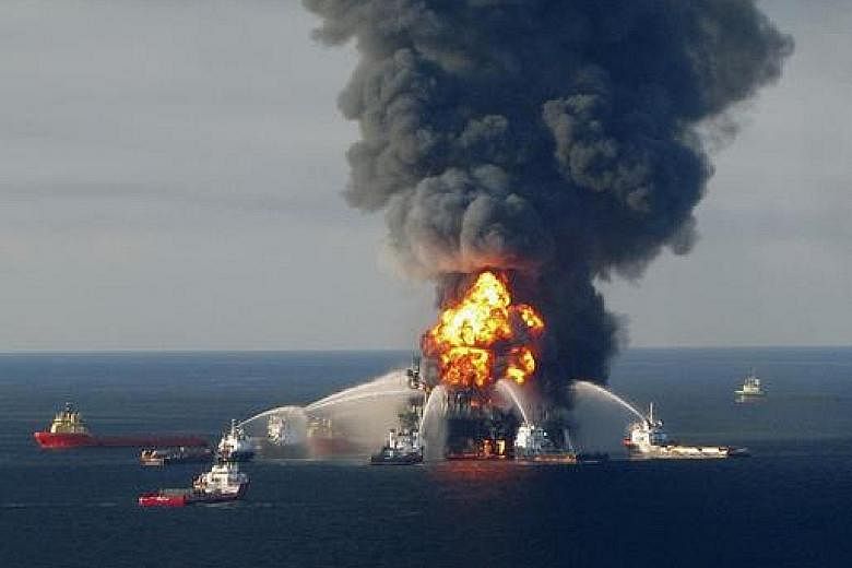 Fire response crews battling the blaze at the Deepwater Horizon oil rig in 2010.