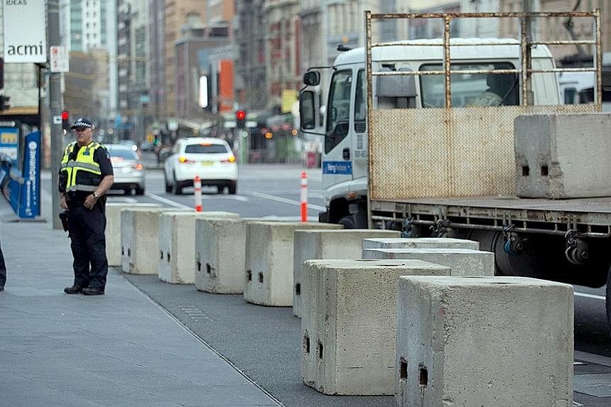 In Melbourne, concrete blocks have been installed in the city centre and bollards in Bourke Street Mall. Parked trucks suddenly appeared in Sydney's city centre to prevent mass-casualty car attacks during the annual post-Christmas shopping period thi