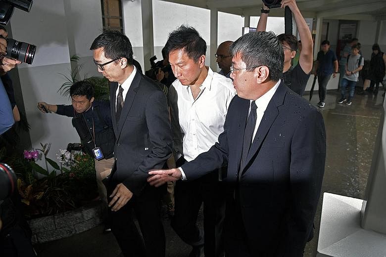 City Harvest Church founder Kong Hee arriving at the State Courts in April to surrender himself and begin his jail term. The High Court reduced the sentences of Kong and five other church leaders on appeal after convicting them of a lesser charge of 