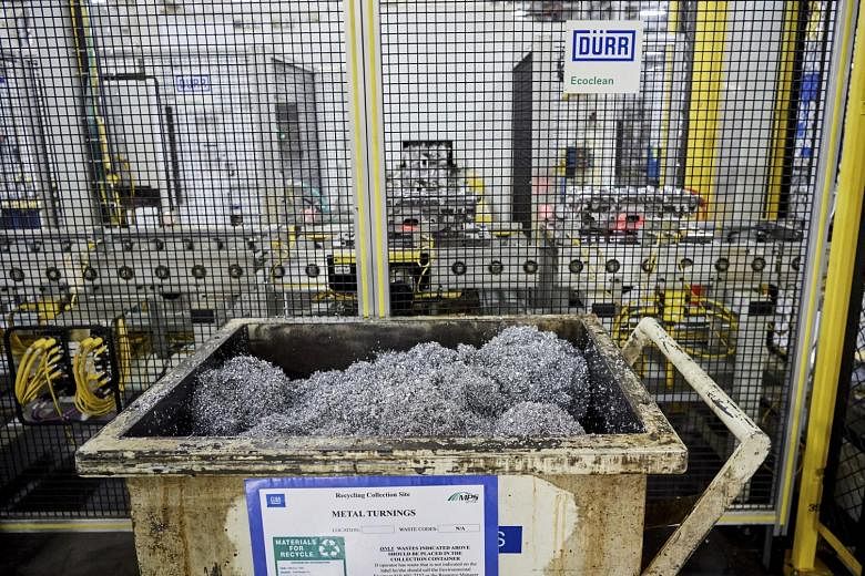 Steel shavings being collected at a General Motors factory in Flint, Michigan, where nothing has been sent to a dump in more than 12 years.