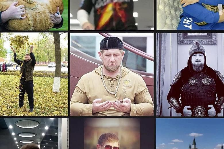 A screen-grab of some of Chechen leader Ramzan Kadyrov's Instagram posts before his Instagram and Facebook accounts were deactivated. A Facebook spokesman said he was banned because of his inclusion on the US sanctions list, but other people on the l