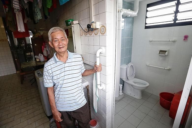 Jurong West resident Chew Ang Moh, whose house underwent the Home Improvement Programme in August, said the new anti-slip tiles and grab bars in his toilet has given him more confidence to move on his own in the shower.