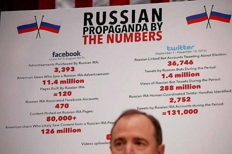 A session of the House Intelligence Committee last month on Russia's use of social media to influence US elections. During the 2016 US presidential election, fake news stories were shared on social media more widely than professionally produced ones,