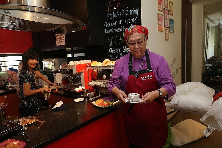 Madam Mary Sim, 68, volunteers once a month at the Reach Community Cafe. She says volunteering "makes me glad".