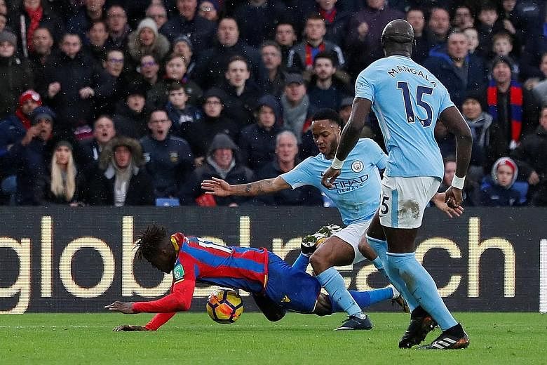 City's Raheem Sterling's foul on Palace's Wilfried Zaha led to a crucial late penalty that the hosts missed.