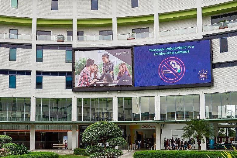 Besides daily reminders on digital screens and e-mails to students, Temasek Poly worked with the Health Promotion Board to roll out the Student Health Advisor scheme, which includes smoking cessation programmes conducted by HPB nurses.