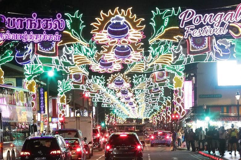 Little India's streets were lit up yesterday to mark the start of a month-long celebration of Pongal in Singapore. 	The light-up ceremony at Campbell Lane was officiated by Foreign Minister Vivian Balakrishnan. Pongal is a harvest and thanksgiving fe