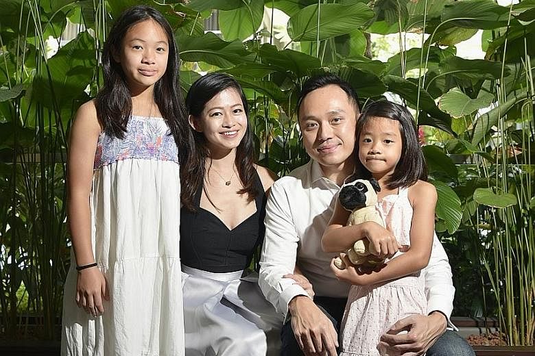 Ms Lim Ee Ling, 31, chief executive of edtech platform Smarter Me, and her husband Liaw Yit Ming, 36, who is the start-up's chief strategy officer, with their children Katrina, 11, and Charlotte, eight.