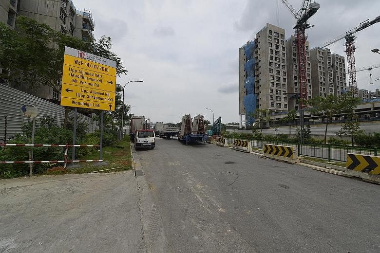 The view from Bidadari Park Drive towards Upper Aljunied Road. Bidadari Park Drive is one of three new roads that will be opened partially in Bidadari estate on Jan 14. It is also a major road that will serve as the main transportation spine of the e