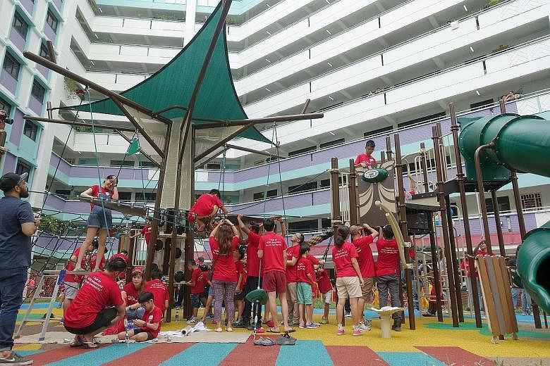 The 185 sq m playground has hammocks and a central tree-like climbing structure.