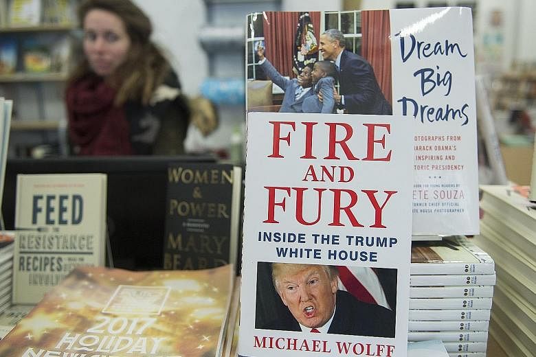 Journalist Michael Wolff's new book on Mr Donald Trump on display in a Washington bookstore. Former chief strategist Stephen Bannon was quoted in the book as saying that a June 2016 meeting with a group of Russians attended by Mr Donald Trump Jr and 