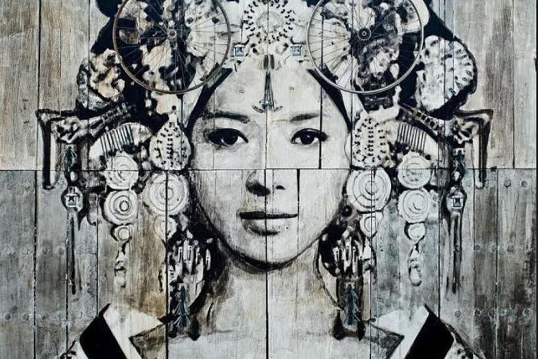 French street artist YZ's Empress Wu (2015), painted on antique doors. It is one of the works on show at the ArtScience Museum's Art From The Streets exhibition.