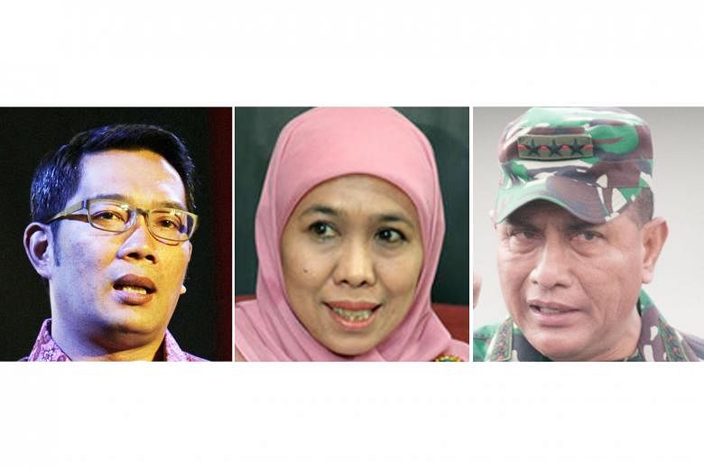 (From top) Bandung Mayor Ridwan Kamil, Minister for Social Affairs Khofifah Indar Parawansa and former commander of the army strategic reserves Edy Rahmayadi are some of the more visible candidates vying to be the governor of West Java, East Java and