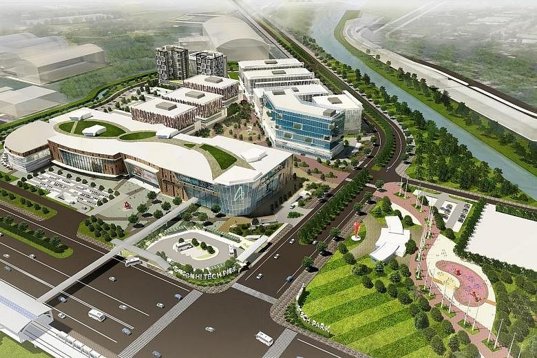 An artist's impression of OneHub Saigon, situated in Saigon Hi-Tech Park, in Ho Chi Minh City. OneHub Saigon will comprise seven office towers, a mixed-use commercial block, an education centre and recreational amenities built with sustainable featur