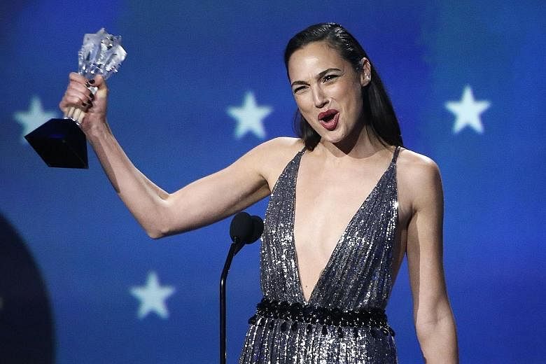 Gal Gadot receiving the #SeeHer award last week at the Critics' Choice Awards in Santa Monica for her performance in Wonder Woman.