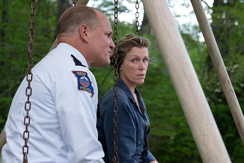 A mother and a cop (Frances McDormand and Woody Harrelson, both above) are wracked with guilt in Three Billboards Outside Ebbing, Missouri.