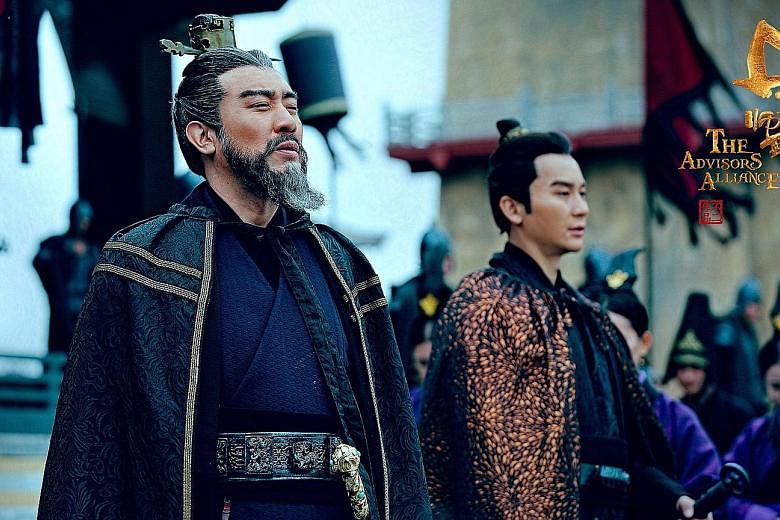 The Advisors Alliance stars Yu Hewei (above left) as general Cao Cao and Li Chen as his son Cao Pi. Right: Lee Seung Gi stars in A Korean Odyssey as the monkey king, protecting a woman (Oh Yeon Seo) from hungry demons.