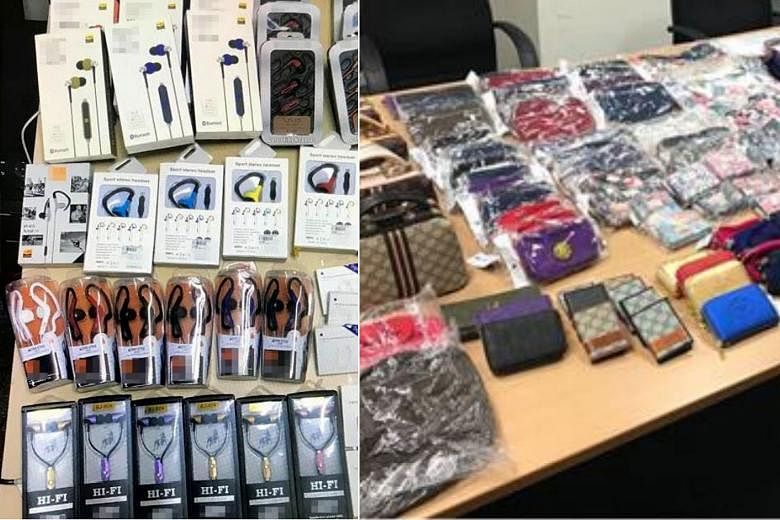 Suspected counterfeit earphones with an estimated street value of $800 were seized at Tuas Checkpoint on Jan 3. On the same day, officers confiscated bags and purses, also suspected of being fake, at Woodlands Checkpoint.