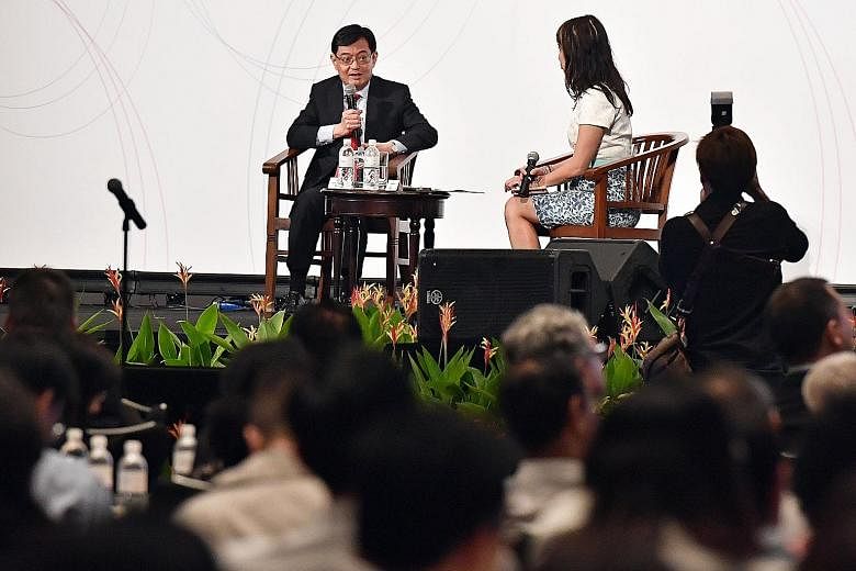 Finance Minister Heng Swee Keat speaking yesterday at the conference organised by the Institute of Policy Studies. He said he was happy that Singaporeans believed good political leadership was important for the country.