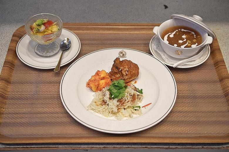 The three dishes that Mr Simon made for President Halimah Yacob were (from left) mango salsa salad, chicken briyani and sweetcorn sago. Mr Paul Simon, who was one of seven people with disabilities featured in an article to mark the International Day 