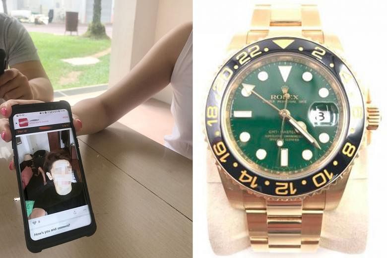 Mr Tang Guoxian had put up his Rolex watch (above) for sale on online marketplace Carousell (left).