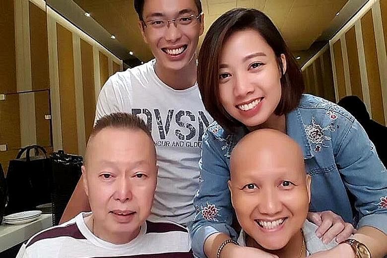 Ms Eileen Cheong (top, right) with her family during happier times. Her father, Mr Jimi Cheong (in striped T-shirt), had a cardiac arrest while on holiday in Tokyo.